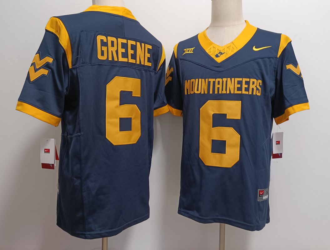 Men West Virginia Mountaineers #6 Greene Drak Blue Nike 2025 NCAA Jersey